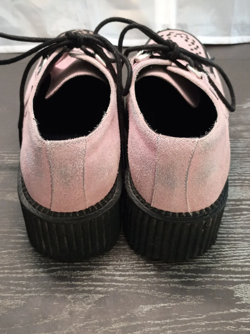 T.U.K Pink Suede Platform Creeper with Black Lug 1.5 Inch Sole. Good Condition.